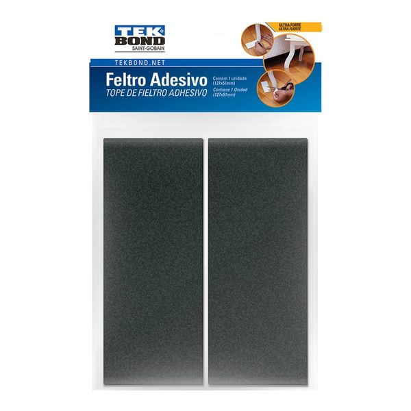 Feltro Protetor Adesivo Tekbond Retangular Preto 2 Unidades 127x51cm