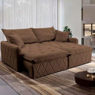 Sofá 3 Lugares Cama inBox Sublime Retrátil e Reclinável Revestido em Bouclé 180cm de Largura Marrom