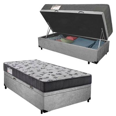 Cama Box Baú Solteiro Suede + Colchão De Espuma D33 - Sereneprime - 88cm Cor:cinza