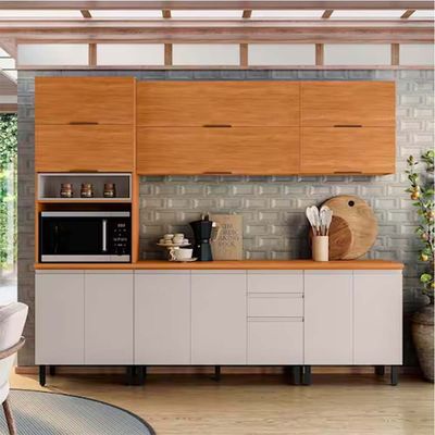 Cozinha Completa Itatiaia Ideale com 5 Peças 13 Portas e 2 Gavetas 260cm Cinamomo/Off White