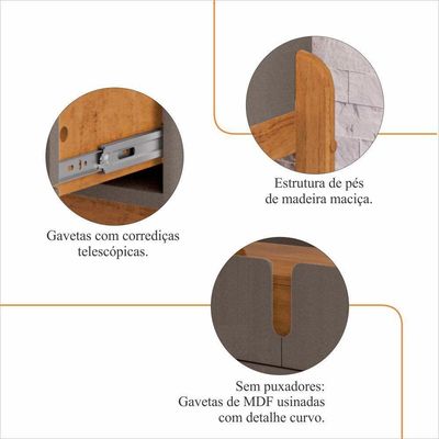 Aparador 2 Gavetas 50524 130cm Cinza Perola Cedro Dcasa Cinza Perola Cedro