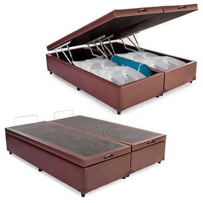 Cama Box Baú King Bipartido Sintético Sereneprime Marrom 192x203x44