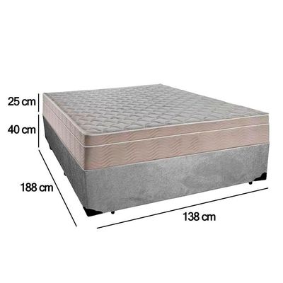 Cama Box Casal Suede + Colchão Sereneprime Molas Ensacadas 138x188x65 Cor:cinza