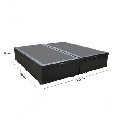 Cama Box Baú Casal 138 Bipartido Tecido Preto Com Colchão Alegro Bello Box D28 Cinza 58x138x188