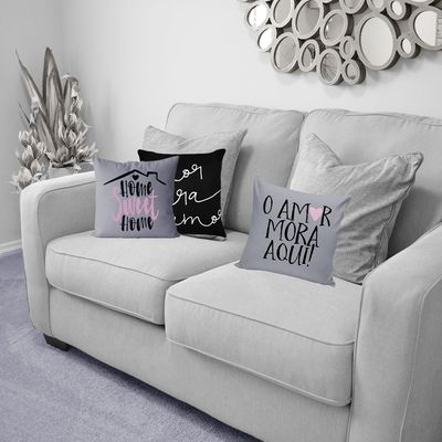 Capa Almofada Preta Cinza Amor Home 40cm Facil Lavar 2un