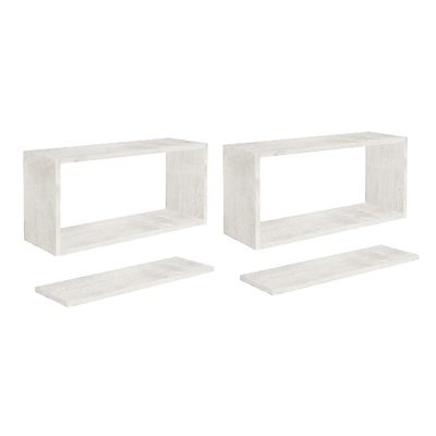 Prateleira Nicho Modulo Retangular Branco Amadeirada 4un