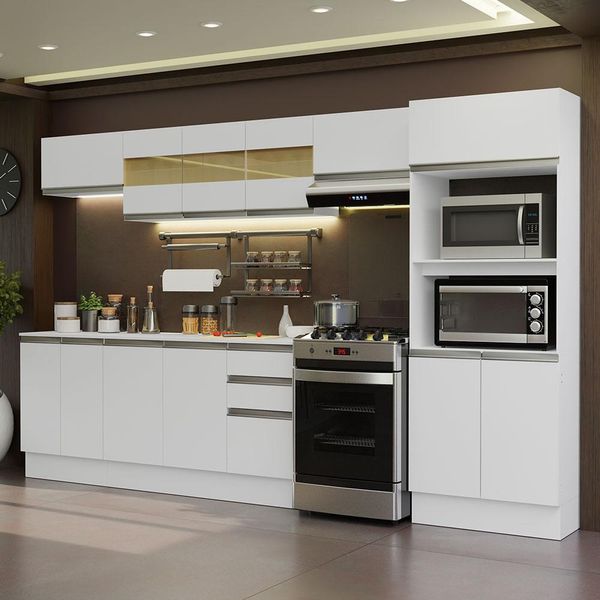 Armário de Cozinha Completa 100% MDF 310 cm Branco Smart 02 XA Branco