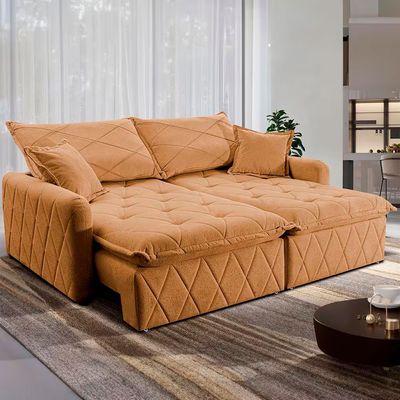 Sofá 3 Lugares Cama inBox Sublime Retrátil e Reclinável Revestido em Bouclé 180cm de Largura Caramelo