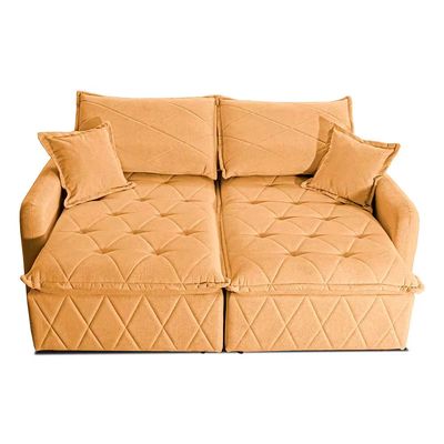 Sofá 3 Lugares Cama inBox Sublime Retrátil e Reclinável Revestido em Bouclé 180cm de Largura Caramelo