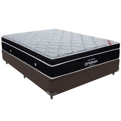 Cama Box Marrom E Colchão Elegant Molas Ensacadas Casal Ortobom