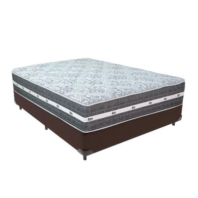 Cama Box Marrom E Colchão Black Graphite Molas Ensacadas Casal 138x188x32 Anjos