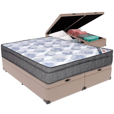 Cama Box Baú Bege E Colchão Iso Superpocket Molas Ensacadas Queen Ortobom