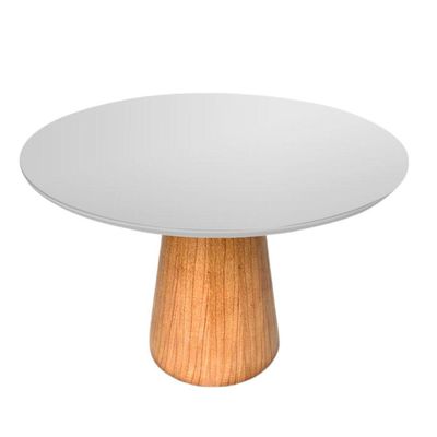 Mesa De Jantar Cone Redonda 130 Cm Base Madeira Freijó Tampo Laqueado Cor Branco