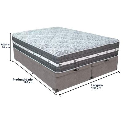 Cama Box Baú Cinza E Colchão Black Graphite Molas Ensacadas Queen 158x198x27 Anjos