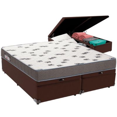 Cama Box Baú Marrom E Colchão Light Espuma D33 Queen Ortobom