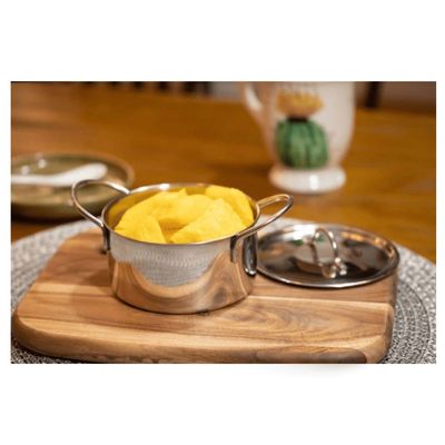Panela Mini Cacarola 10cm Inox Couvert Entrada e Tampa 1un