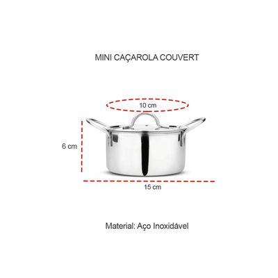 Panela Mini Cacarola 10cm Inox Couvert Entrada e Tampa 1un