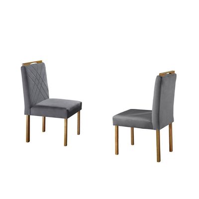 Sala de Jantar com 6 Lugares Mesa Tampo de Vidro Móveis Mundial Mel/Off White/Cinza Profundo