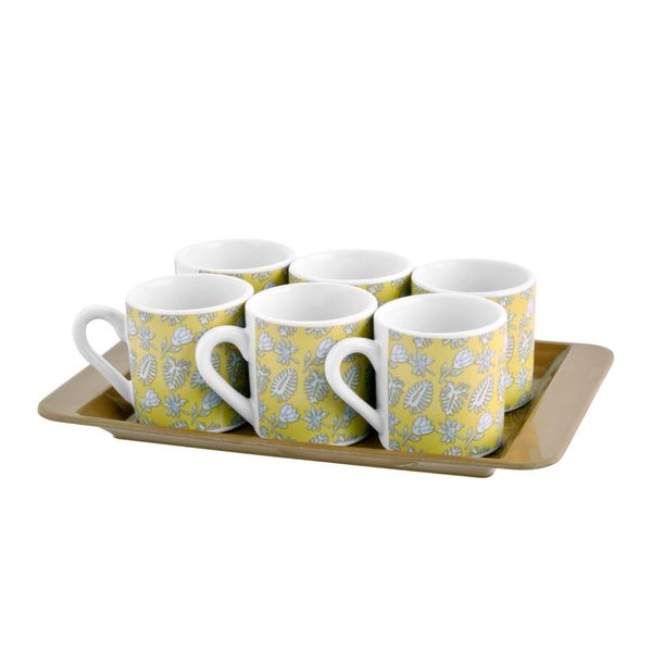 Conjunto de Xícaras Fratelli com Bandeja 6 Peças 85ml Amarelo Conjunto de Xícaras Fratelli com Bandeja 6 Peças 85ml Amarelo