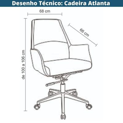 Cadeira Escritório Giratória Diretor Atlanta Rivatti Resvestimento Pu Preto Base Estrela Cromada