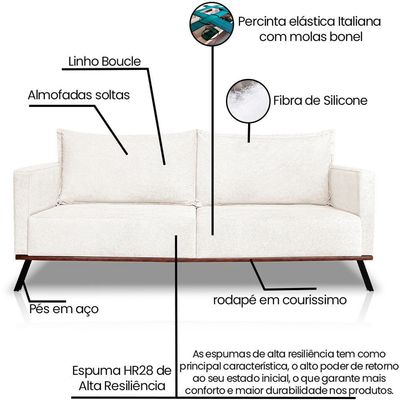 Sofa Aya 3 Lugares Para Sala De Estar 220cm Boucle 3300 Ezz 3300
