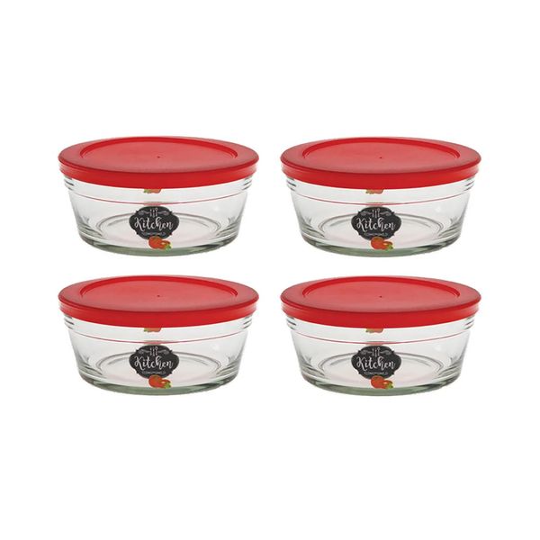 Conjunto de Potes Casambiente em Vidro com Tampa Vermelho com 4 Peças 150ml