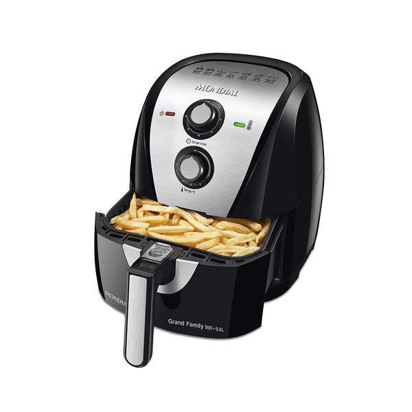 Fritadeira Elétrica Air Fryer Mondial Grand Family Inox AF-55i 5,5L Preta - 220V