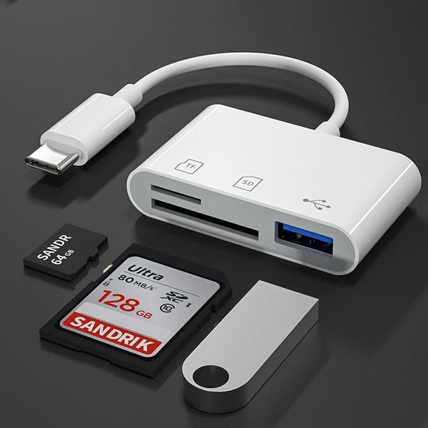 Adaptador Tipo-C Leitor de Cartão TF CF SD USB-C para iPad Pro Huawei Macbook branco