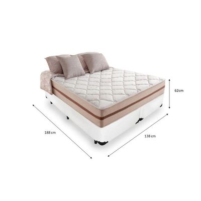 Cama Box Casal Bipartido Tecido Branco Com Colchão Pillow Angel Bello Box Molas 62x138x188