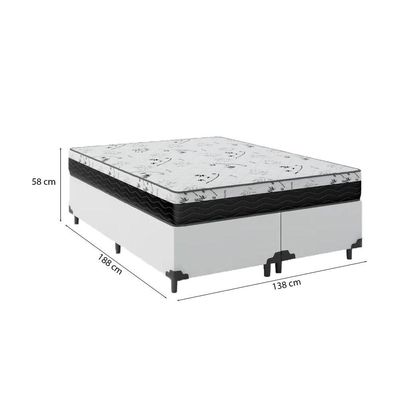 Cama Box Casal Bipartido 138 Branco Com Colchão D33 One Face Bello Box 58x138x188
