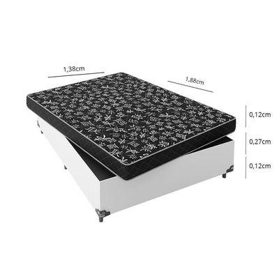 TCama Box Casal 138 Tecido Branco Com Colchão D20 Tampo Preto 12cm