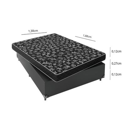 Cama Box Casal 138 Tecido Preto Com Colchão D20 Tampo Preto 12cm