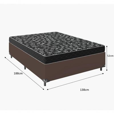 Cama Box Casal Tecido Marrom Com Colchão D20 Tampo Preto 12cm