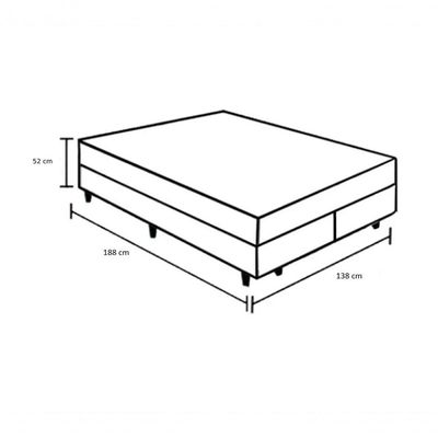 Cama Box Casal 138 Bipartido Tecido Branco Com Colchão D20 Tampo Preto 12cm