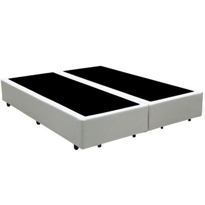 Cama Box Casal 138 Bipartido Tecido Branco Com Colchão D20 Tampo Preto 12cm