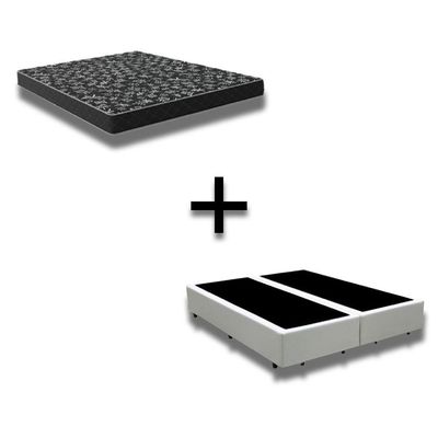 Cama Box Casal 138 Bipartido Tecido Branco Com Colchão D20 Tampo Preto 12cm