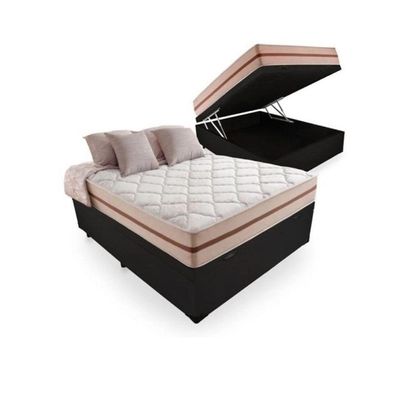 Cama Box Baú Casal Tecido Preto Com Colchão Pillow Angel Bello Box Molas 62x138x188