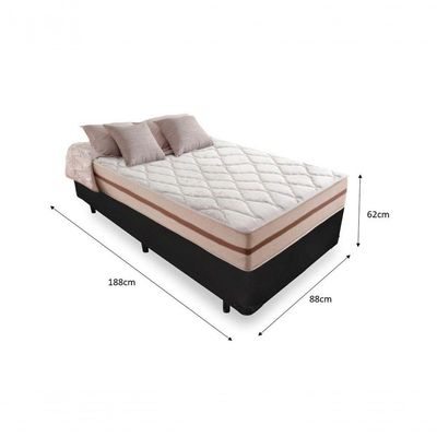 Cama Box Solteiro 88 Tecido Preto Com Colchão Pillow Angel Bello Box Molas 62x88x188