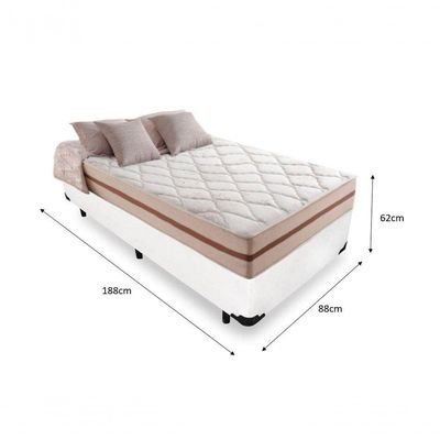 Cama Box Solteiro 88 Tecido Branco Com Colchão Pillow Angel Bello Box Molas 62x88x188