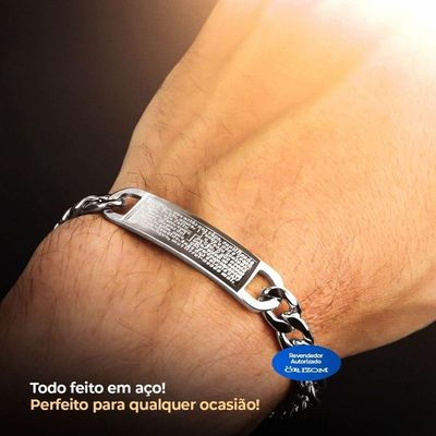 Pulseira Masculina Prata Aço Inox Oração Pai Inox Religiao Qualidade Premium Presente Original