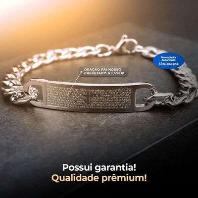 Pulseira Masculina Prata Aço Inox Oração Pai Inox Religiao Qualidade Premium Presente Original