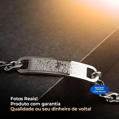Pulseira Masculina Prata Aço Inox Oração Pai Inox Religiao Qualidade Premium Presente Original