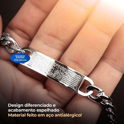 Pulseira Masculina Prata Aço Inox Oração Pai Inox Religiao Qualidade Premium Presente Original