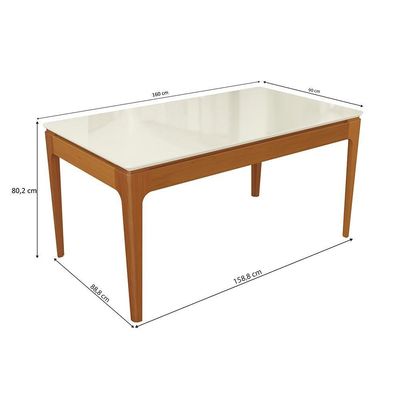 Mesa De Jantar Kappesberg Em Madeira Maciça Com Tampo De Vidro Off White 160cm