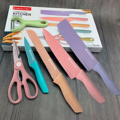 Conjunto Jogo De Facas Inox Profissional Colorido 6 Peças Chef