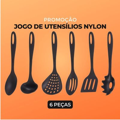 Jogo De Utensilios 6 Peças De Nylon Utily Preto