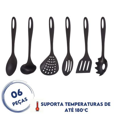 Jogo De Utensilios 6 Peças De Nylon Utily Preto
