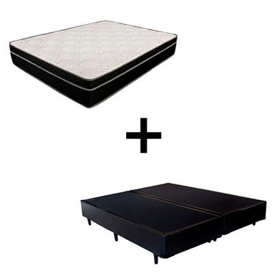Cama Box Queen 158 Tecido Preto Com Colchão Paris Molas Preto 66x158x198