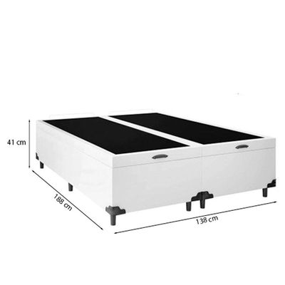 Cama Box Baú Casal 138 Bipartido Tecido Branco Com Colchão Paris Molas Preto 67x138x188