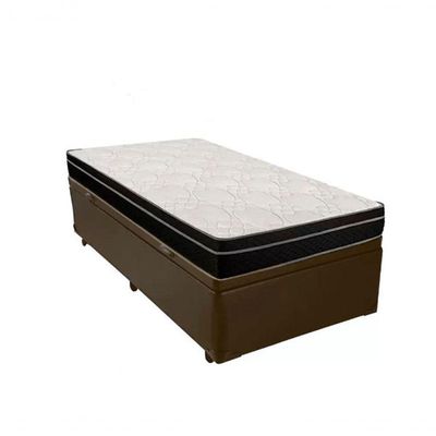 Cama Box Baú Solteiro 88 Tecido Marrom Com Colchão Paris De Molas Preto 66x88x188